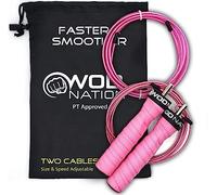 WOD Nation Cuerda para Saltar de Velocidad de Ataque: Cuerdas para Saltar Ajustables: Sistema único de Entrenamiento de Salto de Dos Cables: uno Grueso y uno Ligero de 11 pies, Color Rosa