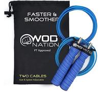 WOD Nation Cuerda para Saltar de Velocidad de Ataque: Cuerdas para Saltar Ajustables: Sistema único de Entrenamiento de Salto de Dos Cables: uno Grueso y uno Ligero de 11 pies de Cable, Color Azul