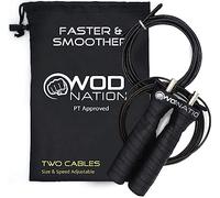 WOD Nation Cuerda para Saltar de Velocidad de Ataque: Cuerdas para Saltar Ajustables: Sistema único de Entrenamiento de Salto de Dos Cables: uno Grueso y uno Ligero de 11 pies de Cable, Color Negro.