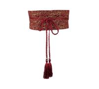 Wodaji Cinturón bordado tradicional chino con borla kimono Obi cinturón envolvente para vestido Yukata, Rojo (F-Red), Talla única