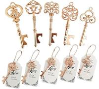 WODEGIFT SATOHA 50pcs Skeleton Key Bottle Opener Wedding Party Favor Souvenir Gift with Escort Tag and Rose Gold Chains (Rose Gold,5 Styles)