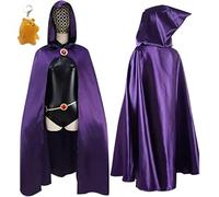 WODEJIAOBAO Disfraz de cosplay de cuervo de los titanes adolescentes, disfraz de cosplay de Halloween, cinturón con capa morada, con 1 llavero de felpa (XS-S)
