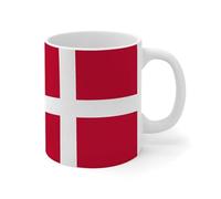 Wodevor Taza de café de cerámica patriótica con bandera de Dinamarca, divertida mañana blanca, brillante, regalo de vacaciones para suegra, jubilación, 325 ml