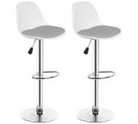 WODFARR 4 taburetes de bar, taburete de bar de piel sintética, taburetes de bar de cocina, diseño GIS, altura ajustable, rotación de 360° (blanco +gris claro-2pcs)