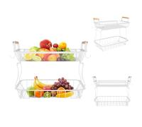 WODFARR - Cesta de almacenamiento de cocina con tazas, cesta de frutas Mtal 2 niveles estilo industrial, 37 x 22 x 33 cm, color blanco