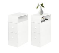 WODFARR Mesitas de noche estrechas, juego de 2, mesas auxiliares con cajones y compartimento abierto, montaje a la izquierda o a la derecha, mueble de almacenamiento compacto (dos cajones, blanco