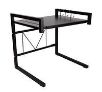 WODFARR - Soporte extensible para horno de microondas de carga pesada, soporte para microondas de 2 niveles, soporte para estante de cocina con 3 ganchos, longitud extensible, 40-65 cm, color negro