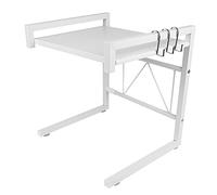 WODFARR - Soporte extensible para horno de microondas de carga pesada, soporte para microondas de 2 niveles, soporte para estante de cocina con 3 ganchos, longitud extensible, 40-65 cm, color blanco