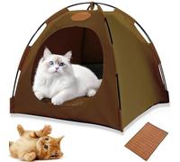 wodjcks Tienda de campaña emergente para Mascotas, Refugio portátil para Gatos y Perros pequeños, con Ventana de Malla, cómoda Durante Todo el año, Totalmente Lavable(Brown,L)