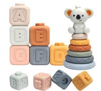 Wodovia Juguetes Montessori Suaves para Habilidad motora, Cubos apilables, por números, Texturas de Frutas, Regalos para bebés de 6 9 12 Meses