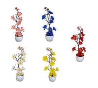 Wodsty Árbol bonsái artificial, flor falsa realista en maceta para decoración de oficina en casa, planta de plástico de bajo mantenimiento para centro de mesa de boda, fiesta, 20 x 15 x 15 cm (B*1+P*1