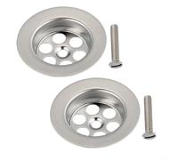 Wodsty Cubierta de acero inoxidable para orificio de desbordamiento de baño de 70 mm con tornillo de fijación, paquete de 2 tapas de repuesto plateadas para mantenimiento de drenaje de bañera y