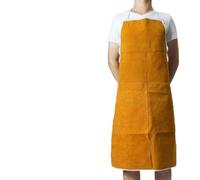 Wodsty Delantal de soldadura de cuero para soldadores y herreros, babero protector de cuero vacuno con correas ajustables para el cuello y la cintura, 65 x 95 cm, amarillo