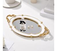 Wodsty Elegante bandeja ovalada de resina antideslizante para joyas y joyas | Bandeja de espejo ovalada blanca decorativa para tocadores y baños