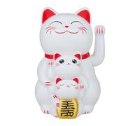 Wodsty Energía solar automática Lucky Cat Doration para familia de tres, agitando Maneki Neko para escritorio, Ic Maneki Neko con base roja, 7,7 x 7,7 x 11,4 cm