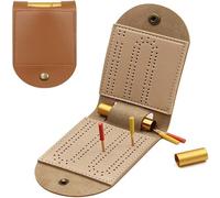 Wodsty Juego de mesa de piel para cribbage, con diseño de 2 pistas, 4 pines, plegable, tamaño de viaje, camping y noche de juego familiar