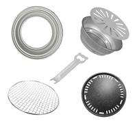 Wodsty Juego de parrilla para barbacoa al aire libre con mesa de fuego de carbón, rejilla de cocción y sartén para asar, construcción de acero inoxidable, 32 x 32 cm