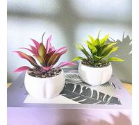 Wodsty Mini suculenta artificial, 12 cm de alto, color verde artificial | Macetero artificial realista de 13 cm de ancho, de plástico, planta artificial para estantería u oficina
