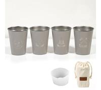 Wodsty Outdoor 304 - Juego de tazas de acero inoxidable 304 con bolsa de mano, 4 unidades, 350 ml, apilables para picnics, senderismo y viajes