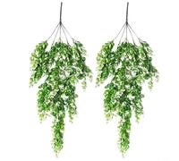Wodsty Paquete de 2 vides colgantes de eucalipto artificial de 90 cm, guirnalda de vegetación falsa para boda, hogar, fiesta, decoración de pared, verde y blanco (blanco grann)