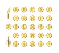 Wodsty Puntas de leña con letras y números de cobre para manualidades y personalización en madera, cuero y papel, juego de 28 piezas