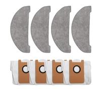 Wodsty Reacement Mop Ths and Dust Bags Kit para Ultenic para T10 Lite Ro Uum Clner - Paquete de 4 almohadillas de fibra + 4 bolsas de filtro no tejidas, para la serie T10 Lite
