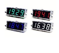 Wodsty Reloj digital LED de 4 dígitos, diseño de soldadura | Kit electrónico de bricolaje para reloj LED de 4 dígitos con indicador de tiempo y temperatura y módulo de luz verde