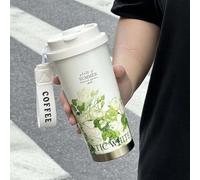 Wodsty Taza de viaje de acero inoxidable de 500 ml con aislamiento de doble pared con asa, a prueba de fugas, taza de café térmica para viajes al aire libre y camping