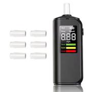 woeaozy Alcoholimetro- Alcoholímetros con 6 boquillas Reutilizables, alcolimetro Profesional portátil con Pantalla Digital LCD, Test alcoholemia para Uso doméstico y Fiestas, AT02