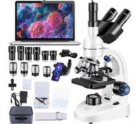 Woehrsh Microscopio trinocular de aumento 40X-5000X, microscopio para adultos, grado de laboratorio con doble etapa mecánica y microscopio de cámara USB HD