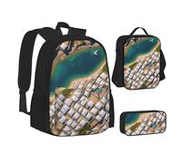 woerexker Leaf - Juego de mochila de tres piezas con bolsillo, bolsa cruzada para el almuerzo, bolsa para bolígrafos, mochila de viaje, Patrones impresos de arquitectura griega, Talla única,