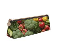 woerexker The Lion at Sunset - Estuche pequeño de piel sintética triangular para bolígrafos, bolsa de almacenamiento con cremallera, Verduras y frutas, Talla única, Organizador de bolsas