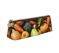 woerexker The Lion at Sunset - Estuche pequeño de piel sintética triangular para bolígrafos, bolsa de almacenamiento con cremallera, Varias verduras y frutas, Talla única, Organizador de bolsas