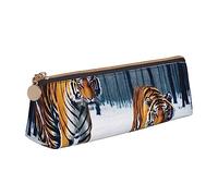 woerexker The Lion at Sunset - Estuche pequeño de piel sintética triangular para bolígrafos, bolsa de almacenamiento con cremallera, Tigres en la nieve, Talla única, Organizador de bolsas