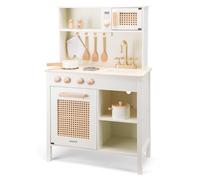 Woet® Cocina de Juguete de Madera para Niños - Detalles de Ratán y Accesorios - Set de Imitación - A Partir de 3 Años