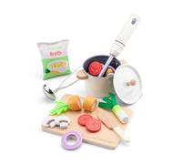Woet - Comida de Juguete Sopa de Madera para Niños Pequeños - Alimentos de Juguete con Olla, Batidora, Verduras y Tabla