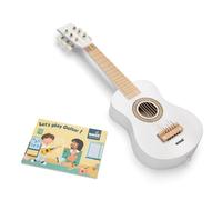 Woet® Guitarra de Juguete Blanca de Madera para Niños, 6 Cuerdas de Nailon con Correa, Cuerda de Repuesto y Libro Musical de Colores con 3 Canciones, Instrumento Educativo, A Partir de 3 Años