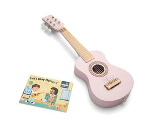 Woet® Guitarra de Juguete Rosa de Madera para Niños, 6 Cuerdas de Nailon con Correa, Cuerda de Repuesto y Libro Musical de Colores con 3 Canciones, Instrumento Educativo, A Partir de 3 Años