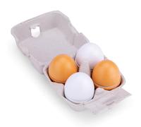 Woet® Huevos de Juguete de Madera para Niños - 4 Piezas con Velcro en Caja de Huevos - Accesorio para Cocina de Imitación - Juguete de Cocina de Imitación - A Partir de 2 Años
