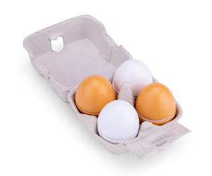 Woet® Huevos de Juguete de Madera para Niños - 4 Piezas con Velcro en Caja de Huevos - Accesorio para Cocina de Imitación - Juguete de Cocina de Imitación - A Partir de 2 Años