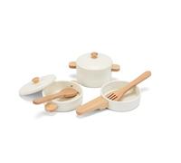 Woet - Juguete de Cocina de Madera para Niños Pequeños - Set de Ollas y Sartenes Blanco 7 Piezas - Accesorios de Cocina Infantil - A Partir de 2 Años - Regalo Infantil
