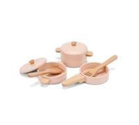 Woet - Juguete de Cocina de Madera para Niños Pequeños - Set de Ollas y Sartenes Rosa 7 Piezas - Accesorios de Cocina Infantil - A Partir de 2 Años - Regalo Infantil