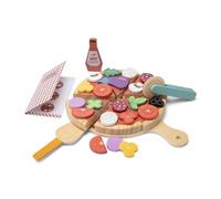 Woet® Pizza de Madera Comida de Juguete, Set 32 Piezas con Ingredientes, Cortador, Base, Menú y Accesorios, FSC Juego de Imitación Cocinita, Juguete Educativo para Niños, A Partir de 2 Años