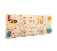 Woet® Puzzle de Números Granja de Juguete de Madera para Pequeños - Aprender Números del 1 al 10 - Juguete Preescolar - A Partir de 2 Años