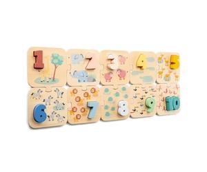 Woet® Puzzle de Números Safari de Juguete de Madera para Pequeños - Aprender Números del 1 al 10 - Juguete Preescolar - A Partir de 2 Años
