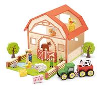Woet® Set Casa de Granja de Juguete de Madera para Niños - con Animales de Granja y Accesorios - Juego de Mundo Pequeño - Juguete de Imitación - A Partir de 2 Años