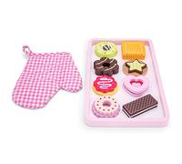 Woet® Set de repostería de Juguete con Guante de Horno, 10 Piezas | Comida de juguete de madera, set de repostería, pasteles y dulces, accesorios de cocina, juego de rol, desde 2 años