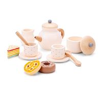 Woet® Set de Té de Juguete de Madera para Niños - Set para Fiesta del Té de Imitación - con Tetera, Tazas y Platillos - Juguete de Cocina de Imitación - A Partir de 3 Años