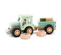 Woet® Tractor de Juguete de Madera con Remolque Desmontable para Niños Pequeños - Vehículo de Granja con Verduras de Juguete - Juguete de Imitación - A Partir de 18 Meses - Regalo Infantil