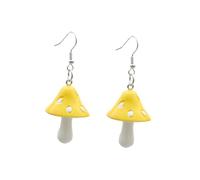 WOFASHPURET 1 Par Aretes de champiñones colgado aretes con dije de hongo elegante champiñón pendientes de la declaración de hongos aretes colgantes con setas el plastico Amarillo
